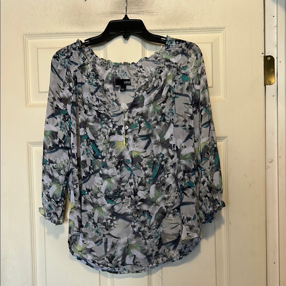 a.n.a. Sheer Multicolor Floral Blouse Top Size Medium